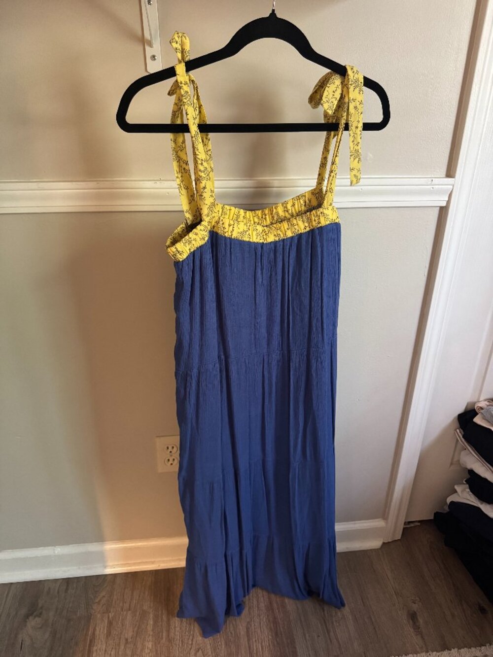 Blue maxi with yellow floral tie straps